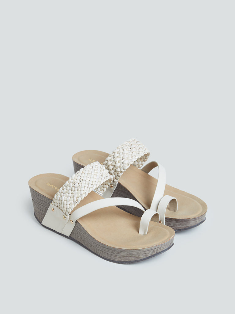 Luna Blu Blush Pink Woven Wedge-Heel Sandals